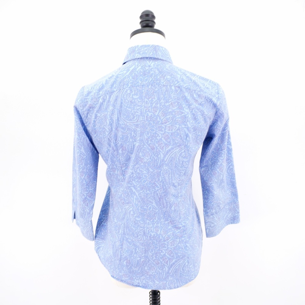 Land's End 4 Blue Baroque Paisley Collared Button Front 3/4 Sleeve Shirt Top - Picture 5 of 8